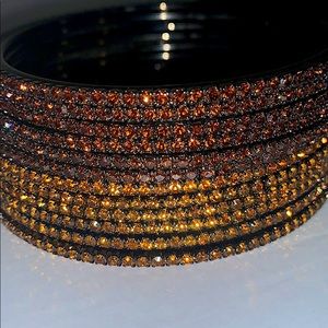 Crystal Bangle Set of 12 - Bronze Amber / Gold